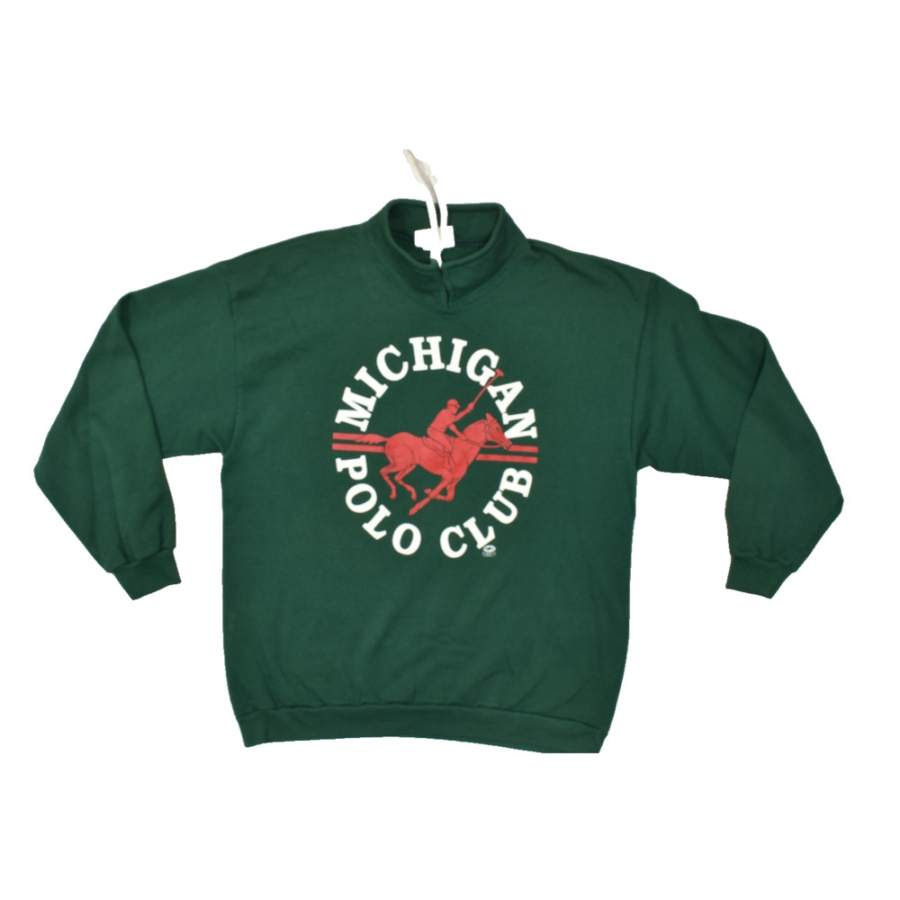 Sharky's Vintage 1993 Michigan Polo Club Graphic Sweatshirt Green XL Made in USA